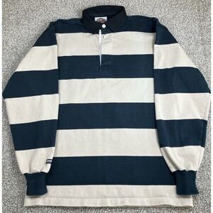 Barbarian Rugby Wear Navy Tan Stripe Black Collar Shirt Men's Size Large